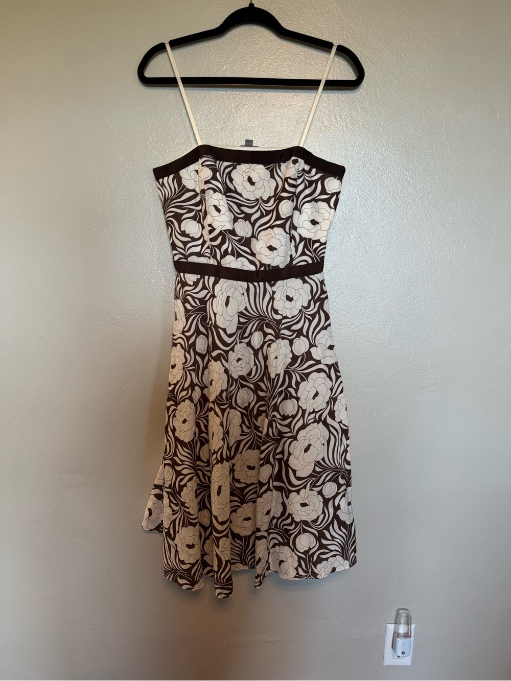Ann Taylor Brown and Cream Floral Strapless Dress